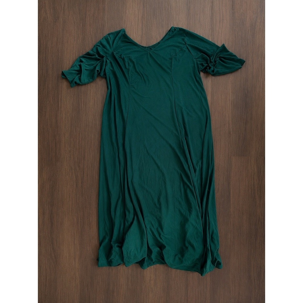 Jessica London Plus Size 30W Green Double V Maxi Dress 3/4 Sleeve Stretch - Picture 2 of 3